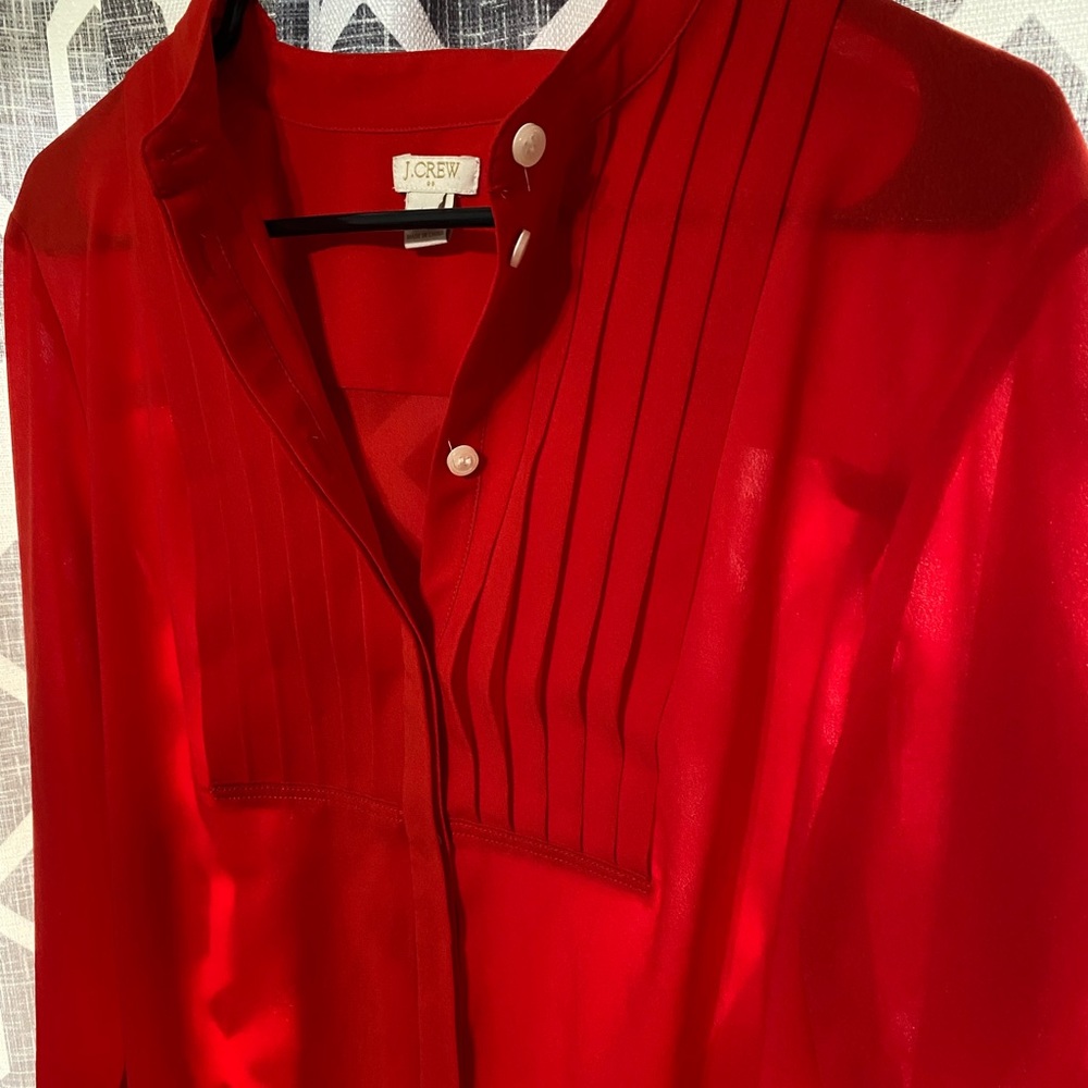 J. Crew Red Button Down Pleated Front - image 3